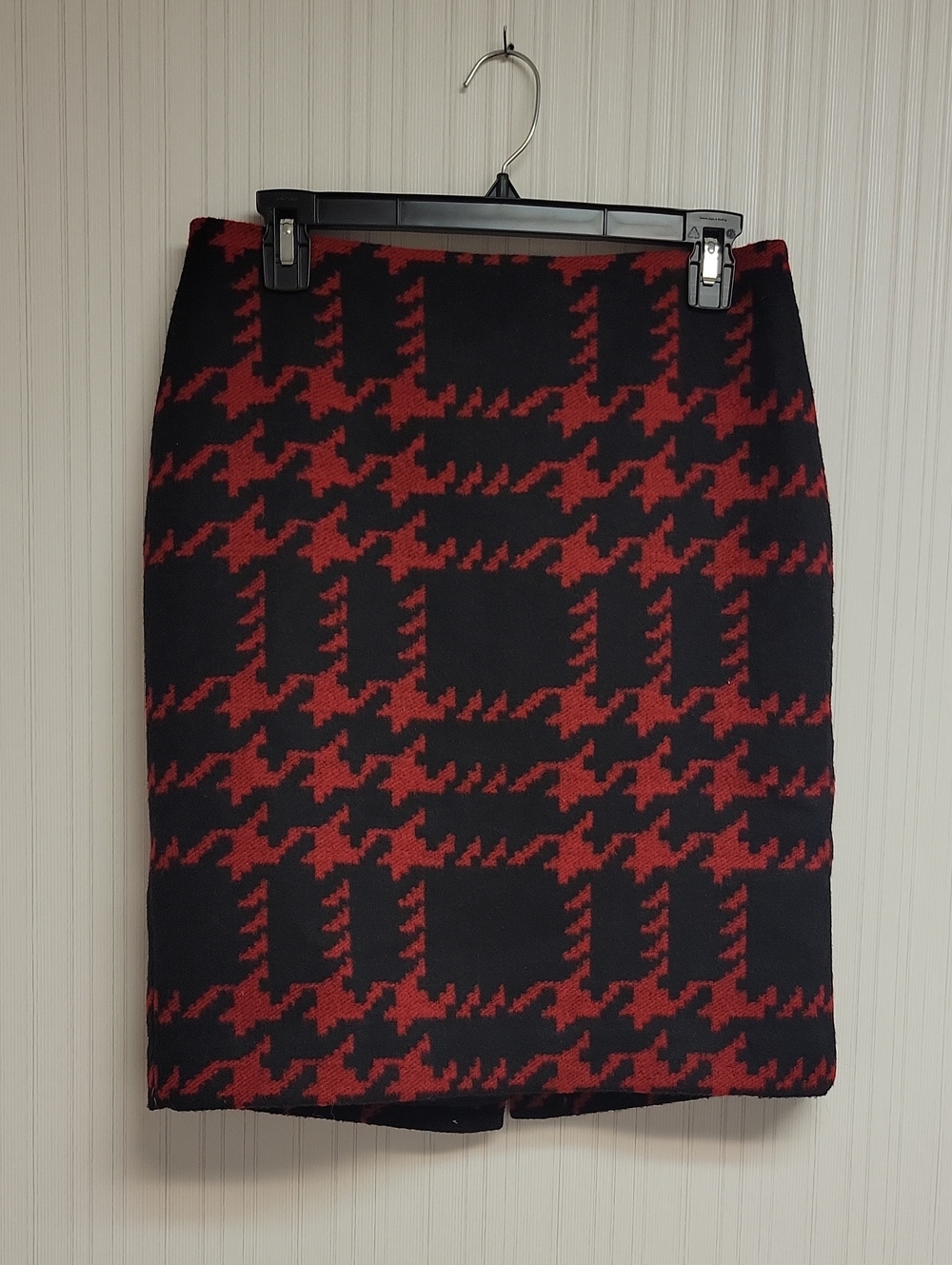 Talbots Red & Black Houndstooth Pencil Skirt 6P Office Fall Business Classic